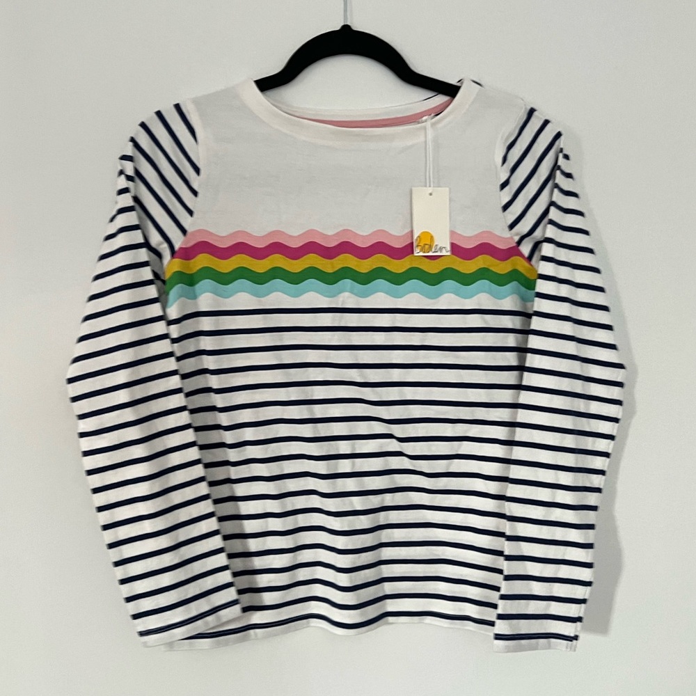 BODEN Everyday Breton Ivory/Navy Rainbow Wave - Picture 2 of 5